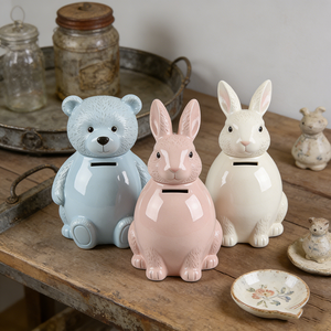 Tirelire en céramique portable de haute qualité, motif lapin et ours de dessin animé mignon, pour enfants, idéale pour cadeaux et décoration intérieure - Product Image 6