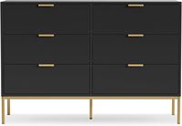 Commode de chambre à coucher moderne à 6 tiroirs avec poignées dorées Organisateurs de placard de rangement en bois noir pour vêtements Utilisation générale de meubles de maison