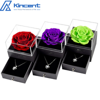 Boîte en acrylique pour bijoux avec fleurs préservées, rose éternelle, collier « Je t'aime », coffret cadeau pour la Saint-Valentin