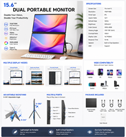 Monitor Portátil Dual de 15.6 Pulgadas, Plegable, Full HD, USB-C/Monitor de Pantalla Dual para Laptop, Mac, Windows, Uso Empresarial