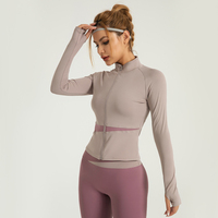Haut de sport moulant personnalisé en Spandex/Polyester anti-transpiration pour femme, idéal pour la course, le fitness, le yoga, l'entraînement et la gym, à manches longues, séchage rapide et effet amincissant