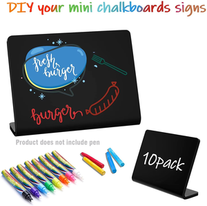 Paquete de 10 letreros de pizarra acrílicos ecológicos plegables AITEE Clear Mini Tabletop Small L-Shaped Blackboard - Product Image 3
