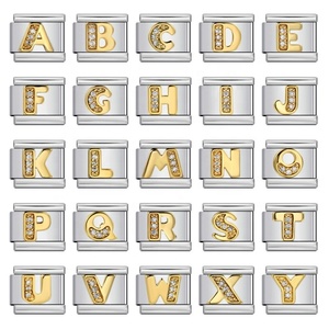 Bracelet à breloques italien tendance en acier inoxydable plaqué or 18 carats, nouveau design, avec 26 lettres anglaises A-Z, diamants DIY, unisexe - Product Image 3