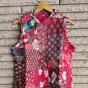 Women's Required Best Handmade Customize Cotton Quilted Kantha Jacket Indian Block Print Boho Vest for Women Winter Coat - Product Image 1