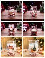 Vente en gros de tasses en verre borosilicate à double paroi isolées de 300 ml (10 oz) pour les fêtes de Noël, tasses à café en verre pour Noël