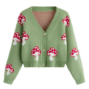 OEM ODM Custom <b>Women's</b> <b>Cardigan</b> Sweater <b>Long</b> Sleeve V Neck Button Down Knit Jacquard Knitwear Fall Preppy Clothes - Product Image 1