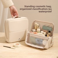 Nouvelle trousse de toilette verticale tendance en PU, imperméable, multifonctionnelle, grande capacité, sac de rangement de voyage