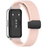 Compatible avec Huawei Band 11/10/8/9 : Bracelet en silicone à fermoir magnétique pliable texturé en cuir