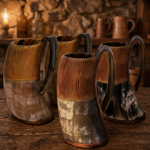 B.S. INTERNATIONAL High Enamel Ox Horn <b>Mugs</b> Double Wall Vacuum Insulated 450ml Eco-Friendly Genuine Quality Natural Fancy Beer - Product Image 1