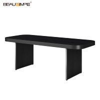 Table basse rectangulaire minimaliste extensible en placage de bois noir avec structure en bois, hauteur réglable pour salon chic et résidence haut de gamme