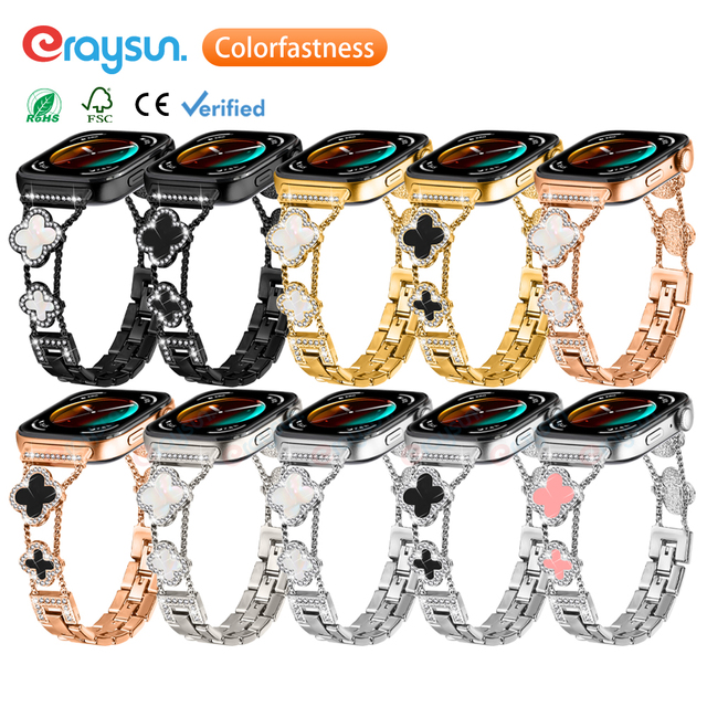 Eraysun Women Diamond Strap for Huawei Watch Fit3 Metal Wrist Band Stainless Steel Replacement Jewelry Clover Watch Band