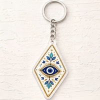 Porte-clés vintage en acrylique bleu, motif œil protecteur grec Nazar et main Hamsa, amulette porte-bonheur, breloque de sac pour la protection spirituelle, idéal pour les cadeaux