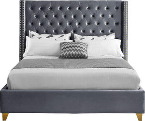 ODM/OEM Luxury Modern Queen King Bed Frame Velvet Gold Nai head Trim <span class=keywords><strong>letto</strong></span> imbottito con ala progettata con trapuntatura dettagliata profonda - Product Image 2