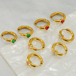 Zogxin Huggie <b>Earrings</b> 18K Gold Plated Colorful Zircon Round Geometric Everyday Wear - Product Image 2