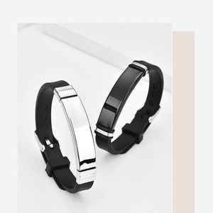 Fashionable Single Head Claw Setting Silicone Black Unisex Bracelet Gift Couple <b>Engraving</b> Birthday Present - Product Image 2
