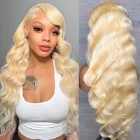 Perruque frontale brésilienne en cheveux humains vierges bruts, alignés sur les cuticules, blond 613, avec dentelle transparente et cheveux de bébé, pour femmes noires