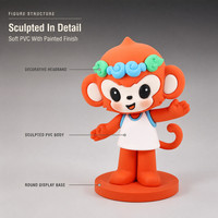 Figurine de mascotte singe en PVC personnalisée, ornement de tableau de bord de voiture, OEM ODM, vente en gros directe d'usine, fournisseur de cadeaux, finition peinte