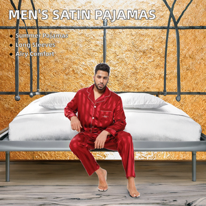 Vêtements de détente pour hommes, vêtements de nuit KJ2011, vêtements décontractés pour la maison avec manches longues et pantalon en satin, ensembles de pyjama en dropshipping - Product Image 2