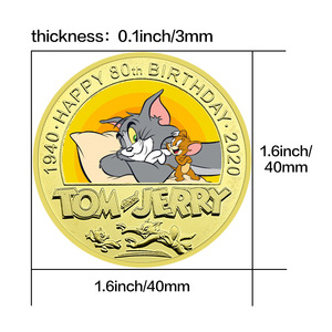 Monedas Conmemorativas del 80 Aniversario de <span class=keywords><strong>Tom</strong></span> <span class=keywords><strong>y</strong></span> <span class=keywords><strong>Jerry</strong></span>, Personajes de Anime, Chapadas en Oro de 24K - Product Image 2