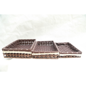 Country Style Fabric <b>Storage</b> <b>Tray</b> Set Rectangle Stackable Three Piece Brown Floral Pattern With Lace Trim - Product Image 4
