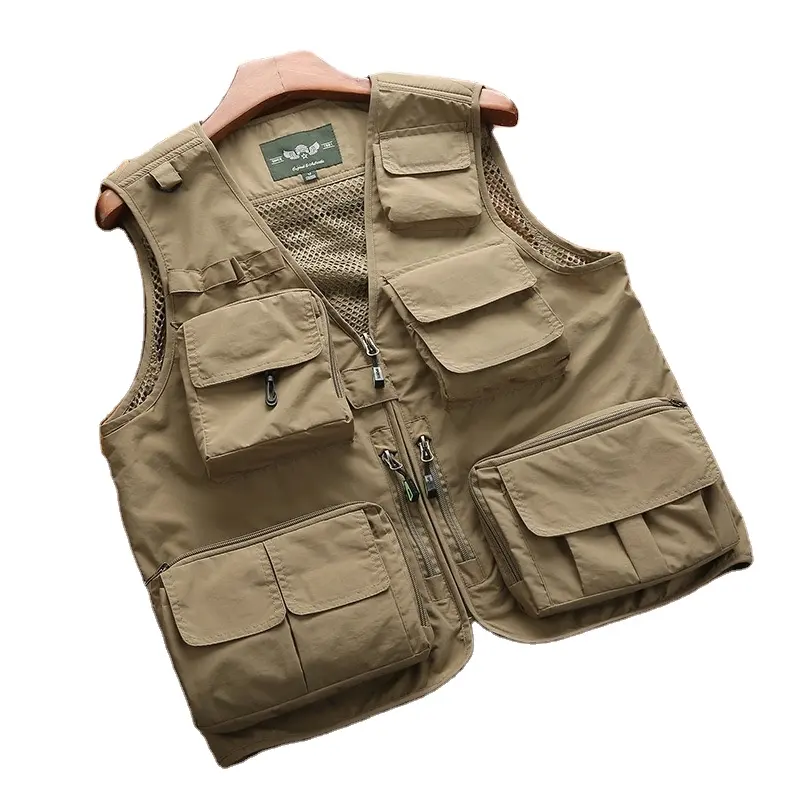 Kaki Olive Màu Xanh Lá Cây Màu Xanh Đậm Vest Mens Ngoài Trời Đa-Túi Câu Cá Vest Có Thể Loại Bỏ Nhãn Vest