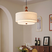 Lustre LED Japandi en bois, suspension en tissu superposé, luminaire de plafond rétro moderne et organique pour salon