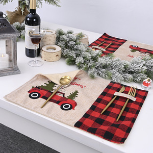 Christmas home decorations, <b>red</b> and black checkered <b>placemats</b>, cartoon tablecloths, table mats, home dining table decorations, - Product Image 3