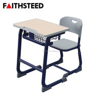 Ensemble de bureau et chaise d'école en métal moderne, hauteur fixe, bureau d'étudiant pour salle de classe, structure en métal, table d'étude individuelle