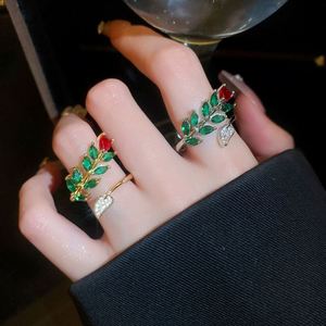 Diamond Leaf & Open Index Finger <b>Ring</b> Personalized Simple Opening Adjustable Zircon <b>Couple</b> Wedding Jewelry Fashion <b>Rings</b> - Product Image 1
