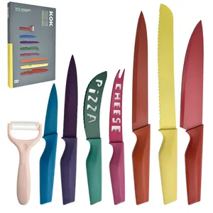 Set pisau dapur gagang kuda laut pelangi tujuh warna-warni baru Set pisau koki buah roti besi tahan karat