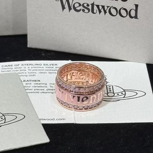 Anello di Coppia Serie Saturno Regina del West, Doppio Strato con Zirconi, Stile Punk Lucido, Versione Larga York con Finitura a Forno - Product Image 4