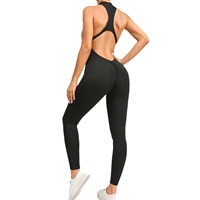 Q23 Combinaison de yoga pour femme, dos nu, style racerback, très élastique, effet froncé aux fesses, une pièce, sans manches, pour la gym, la danse et l'entraînement
