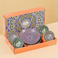 Ensemble de vaisselle en céramique colorée imprimée par tampographie, assiettes en porcelaine, style bohème pour la maison et les cadeaux