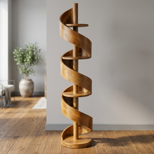 Acacia Spiral <b>Book</b> Tower Stand-Handcrafted Wooden Living <b>Room</b> Storage Furniture Mid Century Modern Design Wholesale - Product Image 3