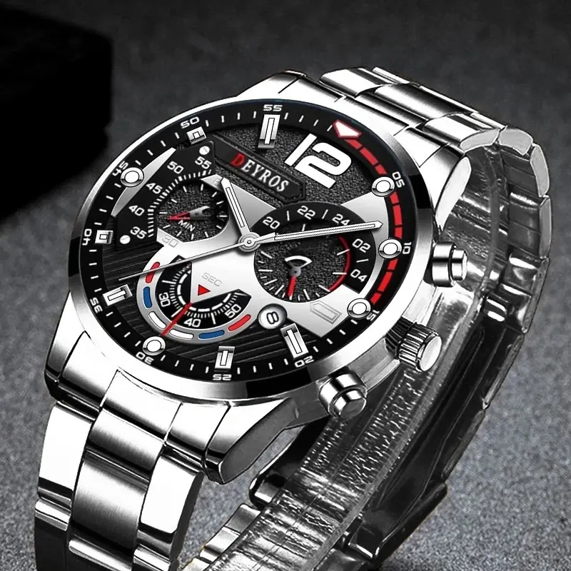 Free samples Luminous Fashion Men Stainless Steel Watches Luxury Quartz Wristwatch Calendar Clock Men Business Casual Watch