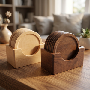 Juego de Posavasos de Madera Reutilizables de Dos Tonos, Estilo Bohemio, 500 mm de Diámetro, 5 mm de Grosor, Ecológicos, Personalizados con Impresión Única, Venta al Por Mayor - Product Image 1