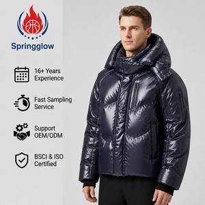 Veste matelassée à capuche pour homme, bleu marine, brillante, avec boutons pression, imperméable, coupe-vent, <span class=keywords><strong>doudoune</strong></span> <span class=keywords><strong>d</strong></span>'hiver, logo personnalisé OEM - Product Image 2
