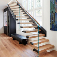 Prima personnalisé Escalier en bois classe flottant Escaliers en bois dur Marches d'escalier en bois de conception pour Villa Escaliers flottants