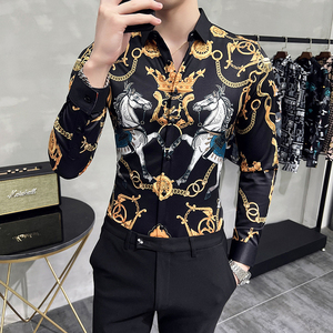 Camisa de manga larga de poliéster con impresión Digital de alta calidad, Camisa Social Masculina delgada para hombre, camisa con botones de manga larga - Product Image 6
