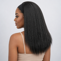 Perruque bandeau synthétique noire naturelle 1B, texture Kinky Straight, prête à l'emploi, sans colle, pour usage quotidien