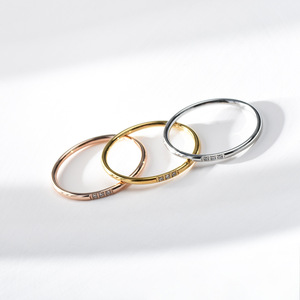 Simple 3 Granular Stone Stainless Steel 18k Gold Diamond Simple Bracelet Stainless Steel Zircon Very <b>Thin</b> <b>Ring</b> Factory Wholesale - Product Image 1