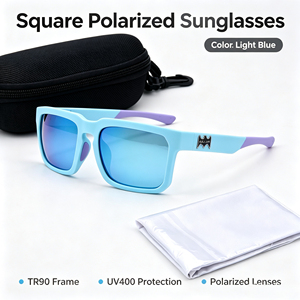 Lunettes de soleil carrées polarisées TR90 en gros, verres miroir UV400, pour surf et plage, monture intégrale, étui <span class=keywords><strong>EVA</strong></span>, tissu, couleurs vives, personnalisables, confortables - Product Image 3