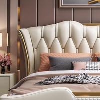Luxuriöses Echtleder-Bett im Italienischen Stil, Weiches Bett aus Massivholz, 1,8m Doppelbett mit Stauraum, Hoher Bettkasten mit Seitenschubladen, Master-Bett