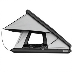 Carpa de Techo Rígida Triangular de Aluminio DG 230x145cm, Polialgodón Impermeable, con Anillo de Luz, Escalera y Soporte para Techo, para SUV <span class=keywords><strong>4x4</strong></span> y Camping - Product Image 1