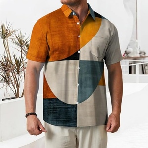 Chemises de bowling hawaïennes pour hommes, manches courtes, imprimées, coupe classique, décontractées pour l'été et la plage, chemises Aloha boutonnées, respirantes, logo personnalisé - Product Image 1