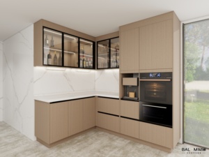 Meubles de <span class=keywords><strong>cuisine</strong></span> sur mesure pour villa australienne, laqués noirs, avec marbre sans silice, style moderne - Product Image 5
