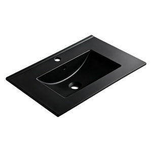Lavabo Integrado de Cerámica Negro Mate, Lavabo de Una Pieza con un Solo Orificio - Product Image 1