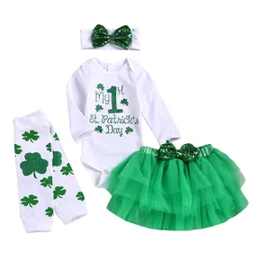 St patrick day boutique clothes kids clothing 4pcs baby outfits