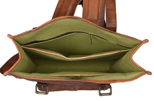 Sac à dos de voyage de luxe en cuir de buffle véritable pour ordinateur portable nombreuses poches à boucle couleur marron motif uni sac à dos d'université personnalisé - Product Image 3