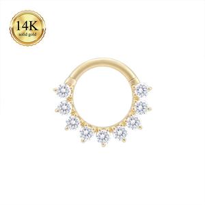 Oem/ODM 14k Rắn vàng bản lề đoạn Clicker móng vuốt thiết lập 9 hạt tròn Zircon vách ngăn mũi Vòng cơ thể xuyên đồ trang sức - Product Image 1